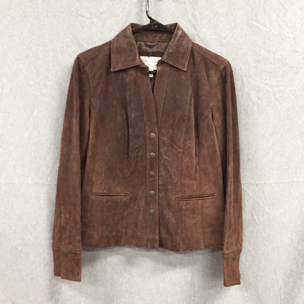 Live a Little Brown Suede Leather Jacket Womens Small Western‎ Button Front